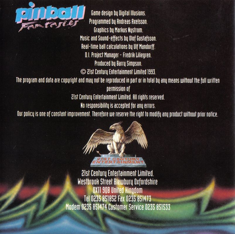 Pinball Fantasies box art for Amiga CD32
